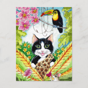 Niedliche Cat Maus Orchid Toucan Postkarte