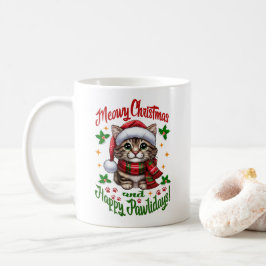 Niedliche Cat Meowy Weihnachten und glückliche Paw Kaffeetasse