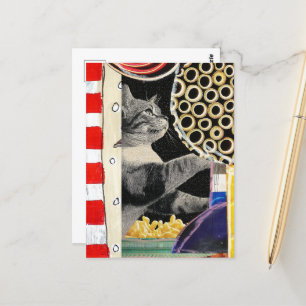 Niedliche Cat Mixed Media Collage Postkarte