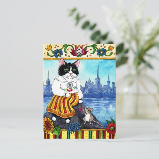 Niedliche Cat Mouse Estnischer Folklore-Mythos Pos Postkarte (Stehend Vorderseite)