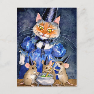 Niedliche Cat Mouse Hexenkessel Halloween Herbstke Postkarte