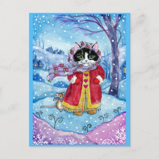 Niedliche Cat Mouse Winter Valentinstag Postkarte (Vorderseite)