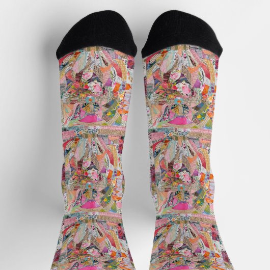 Niedliche Cat Paper Collage Socken (Oben)