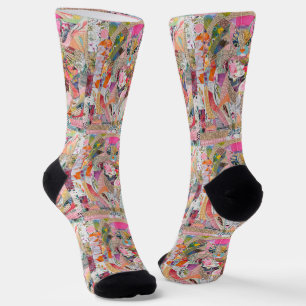 Niedliche Cat Paper Collage Socken