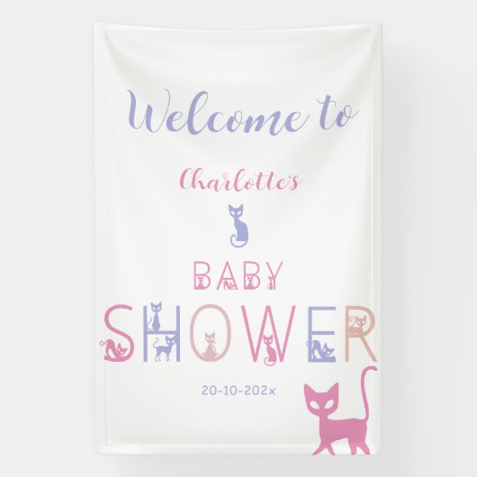 Niedliche Cat Pastel Colour Baby Dusche Banner (Vertikal)