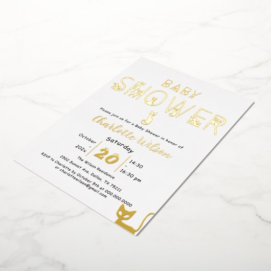 Niedliche Cat Pastel Colour Baby Dusche Folieneinladung (Gedreht)