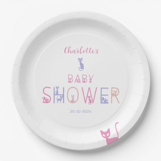 Niedliche Cat Pastel Colour Baby Dusche Pappteller (Vorderseite)