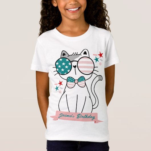 Niedliche Cat Patriotic Geburtstagspartei T-Shirt (Vorderseite)