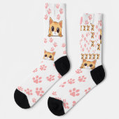 Niedliche Cat & Paw Drucksocken, Crew Socken (Linkes Detail)
