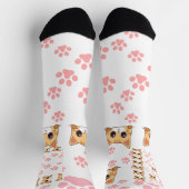 Niedliche Cat & Paw Drucksocken, Crew Socken (Oben)