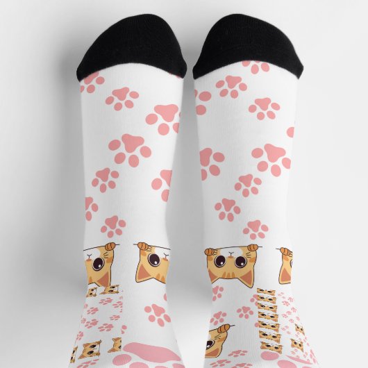 Niedliche Cat & Paw Drucksocken, Crew Socken (Oben)