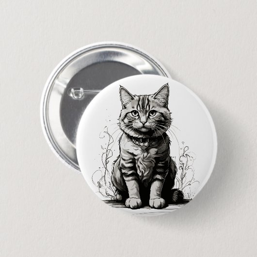 Niedliche Cat Pencil Sketch Button (Vorne & Hinten)