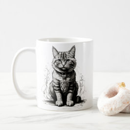 Niedliche Cat Pencil Sketch Kaffeetasse