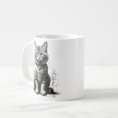 Niedliche Cat Pencil Sketch Kaffeetasse (Vorderseite Links)