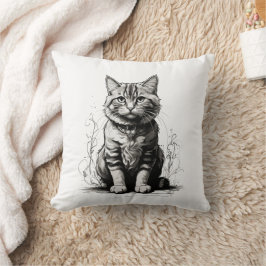 Niedliche Cat Pencil Sketch Kissen