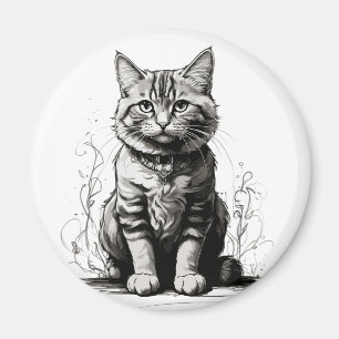 Niedliche Cat Pencil Sketch Magnet