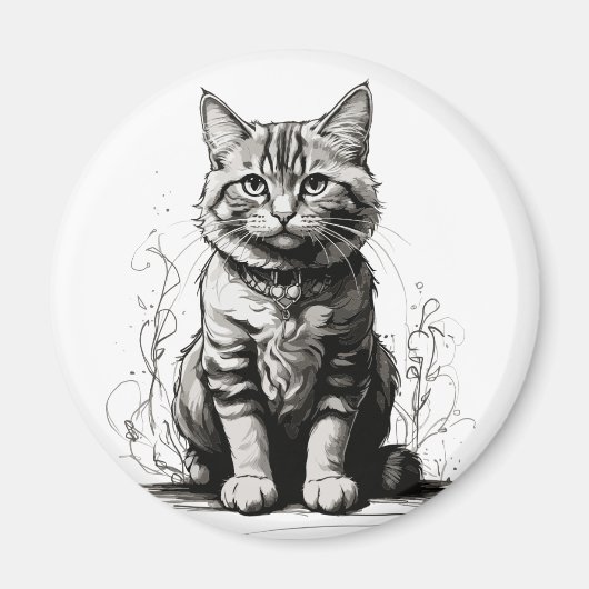 Niedliche Cat Pencil Sketch Magnet (Vorne)