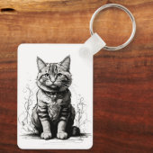 Niedliche Cat Pencil Sketch Schlüsselanhänger (Rückseite)