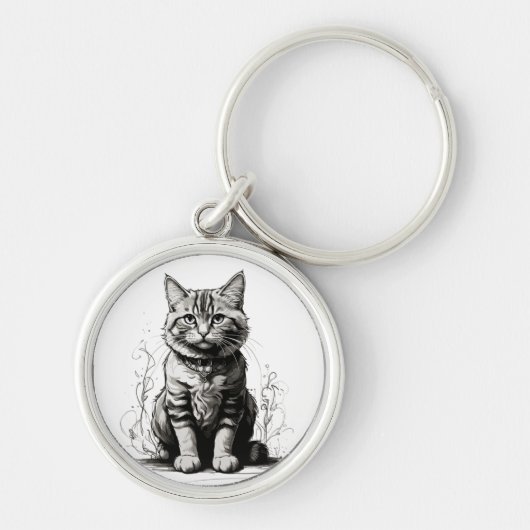 Niedliche Cat Pencil Sketch Schlüsselanhänger (Vorne)