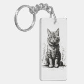 Niedliche Cat Pencil Sketch Schlüsselanhänger (Vorderseite links)