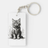 Niedliche Cat Pencil Sketch Schlüsselanhänger (Rückseite)