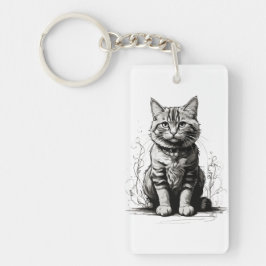Niedliche Cat Pencil Sketch Schlüsselanhänger