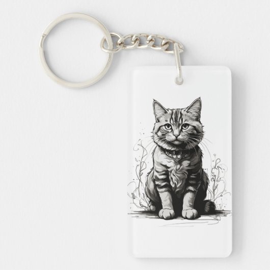 Niedliche Cat Pencil Sketch Schlüsselanhänger (Vorderseite)