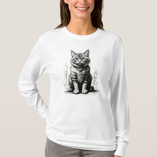 Niedliche Cat Pencil Sketch T-Shirt (Vorderseite)