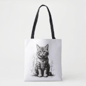 Niedliche Cat Pencil Sketch Tasche (Vorderseite)