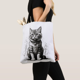 Niedliche Cat Pencil Sketch Tasche