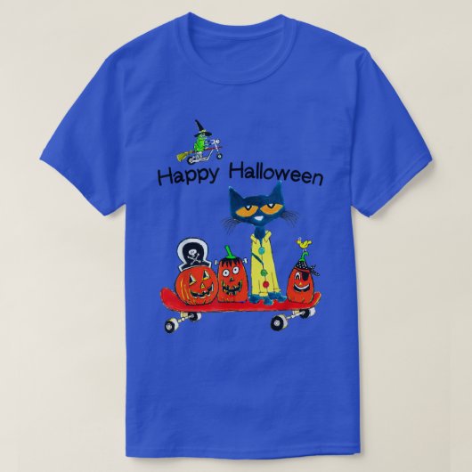 Niedliche Cat Pumpkin Skateboard Funny Halloween H T-Shirt (Design vorne)