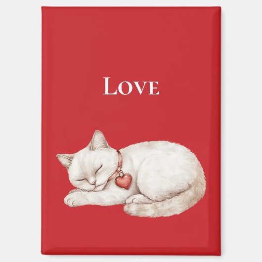 Niedliche Cat Red Heart Liebe Magnet (Vorderseite)