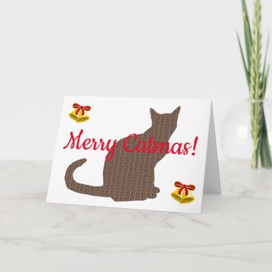 Niedliche Cat Silhouette Frohe Weihnachtskarte Cat Karte (Vorderseite)