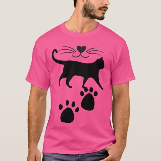 Niedliche Cat-Silhouette mit Herznose und Paw-Prin T-Shirt (Vorderseite)