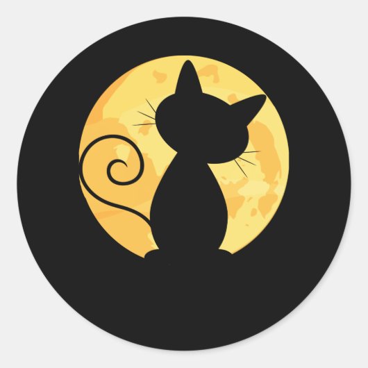 Niedliche Cat Silhouette Vollmond Halloween Funny Runder Aufkleber (Vorderseite)