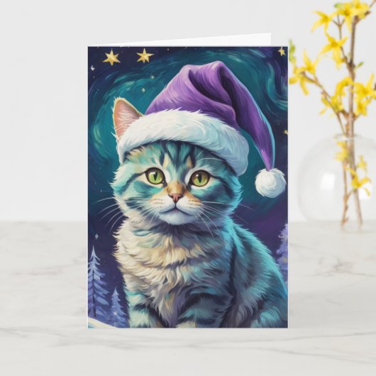 Niedliche Cat Starry Night Card - Anpassen Karte (Gelbe Blume)