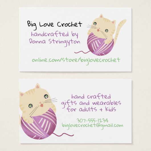 Niedliche Cat Strickfaser-Visitenkarte (Vorne & Hinten)