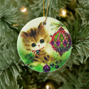 NIEDLICHE CAT-VINTAGE KUNSTCHRISTMAS-ORNATION KERAMIK ORNAMENT