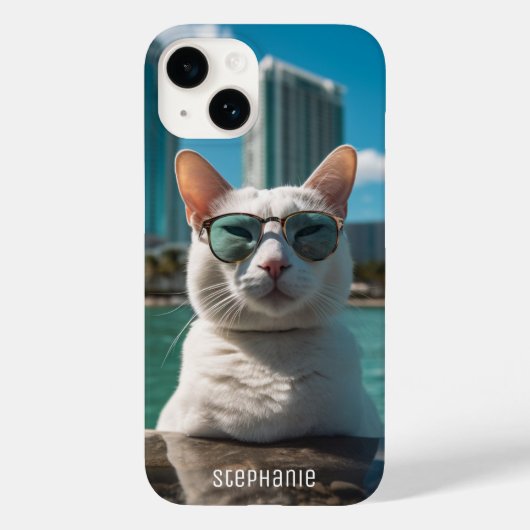Niedliche Cat Wearing Sonnenbrille in Miami Sun Case-Mate iPhone Hülle (Rückseite)