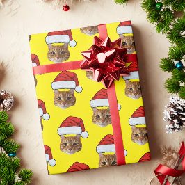 Niedliche Cat-Weihnachtsmannmütze | Custom Face Ca Geschenkpapier