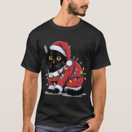 Niedliche Cat Weihnachtsmannmütze Kostüme Weihnach T-Shirt