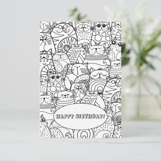 Niedliche Cats Zen Doodle Farbkarte Dankeskarte (Stehend Vorderseite)