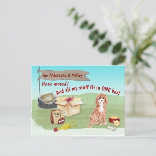 Niedliche Cavapoo Dog Toys unsere neue Zuhause Postkarte (Stehend Vorderseite)