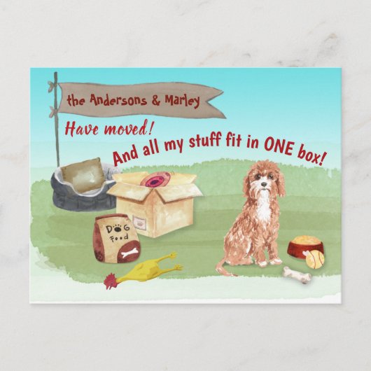 Niedliche Cavapoo Dog Toys unsere neue Zuhause Postkarte (Vorderseite)