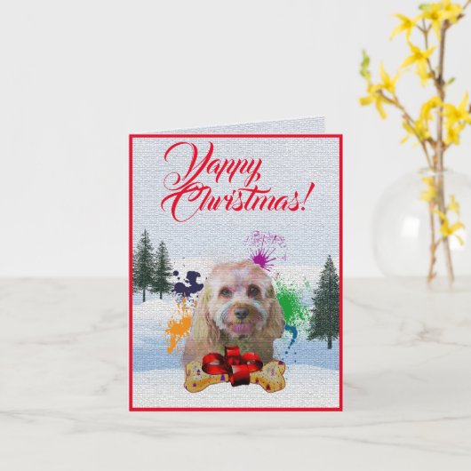Niedliche Cavapoo Dog Yappy Xmas Card anpassbar Karte (Gelbe Blume)