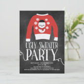 Niedliche Chalkboard Ugly Sweater Holiday Party Einladung (Stehend Vorderseite)