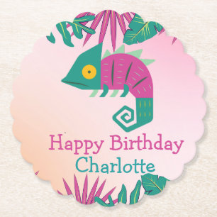 Niedliche Chamäleon Floral jungle Tiere Geburtstag Untersetzer
