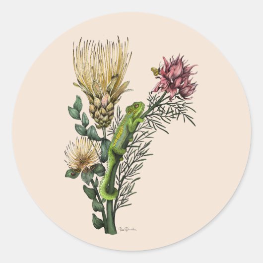 Niedliche Chameleon Bouquet Botanische Kunst Runder Aufkleber (Vorderseite)