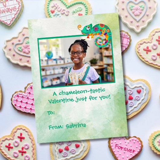 Niedliche Chameleon Kinder Klassenzimmer Valentins Mitteilungskarte