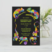 Niedliche Chameleons Farbiges Kindergeburtstag Par Einladung (Stehend Vorderseite)